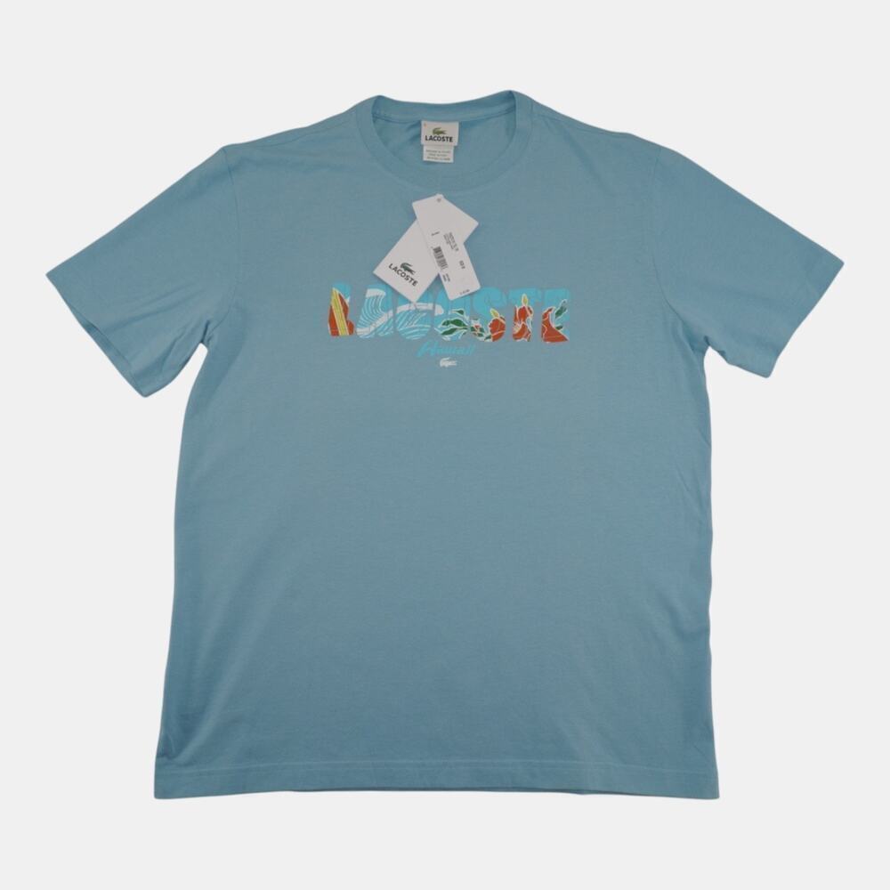 Lacoste Hawaii Graphic Logo Tee Shirt Blue Mens Size 5 NWT